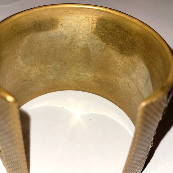 Handmade Custom Design Brass cuff Bracelet w/Red&Gold Lace In-set - Picture 4 of 4